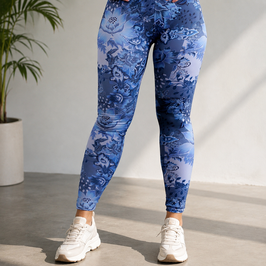 Blauwe legging met patroon Dames